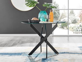 Furniturebox Novara 100cm Round 4-Seater Glass & Metal Starburst Dining Table in Black