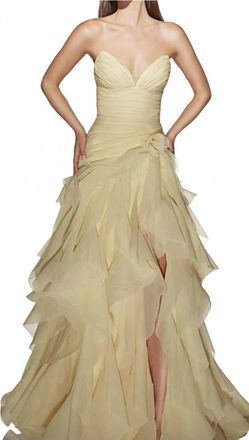 Alyce Paris Strapless Ruffle Gown In Yellow