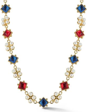 Chloe and Madison Gemstone & Faux Pearl Necklace in Gold at Nordstrom Rack