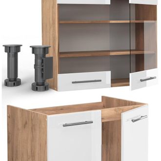 Vicco Cucina componibile Fame-Line, Bianco lucido/oro power oak, 240 cm, pl Antracite