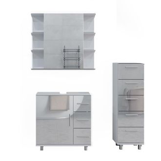 Vicco Conjunto De Muebles De Ba&ntilde;o Ilias, Blanco Alto Brillo, 3 Partes, Con Armario Midi