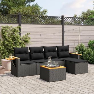 vidaXL Vidaxl - Set De Sof&aacute;s De Jard&iacute;n 6 Piezas Y Cojines Rat&aacute;n Sint&eacute;tico Negro