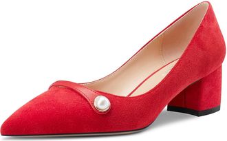Castamere Women Chunky Block Mid Heel Pointed Toe Slip-on Pumps Court Shoe Wedding Dress 5 CM Heels Red 5.5 UK