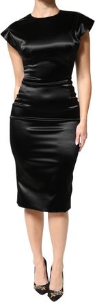 Dolce & Gabbana Black Satin Sheath Midi Cap Sleeves Womens Dress
