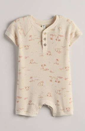 Nordstrom Waffle Knit Henley Romper in Beige Swan Beach Bears at Nordstrom, Size 24M