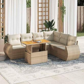vidaXL Vidaxl - Set Sof&aacute;s De Jard&iacute;n 7 Piezas Y Cojines Rat&aacute;n Sint&eacute;tico Beige