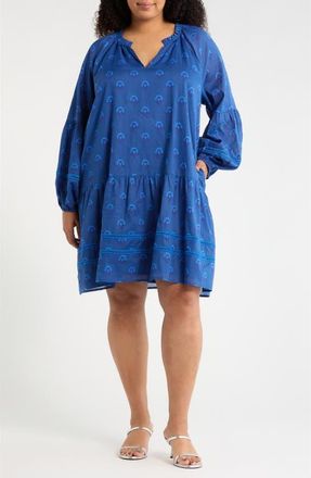 Sugarlips Briza Floral Print Long Sleeve Minidress in Teal-Blue at Nordstrom, Size 3X