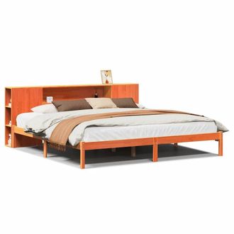 Berkfield Home Bookcase Bed without Mattress Wax Brown 200x200 cm Solid Wood Pine