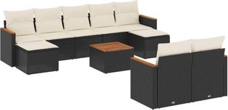 vidaXL Vidaxl - Set De Sof&aacute;s De Jard&iacute;n 10 Pzas Cojines Rat&aacute;n Sint&eacute;tico Negro