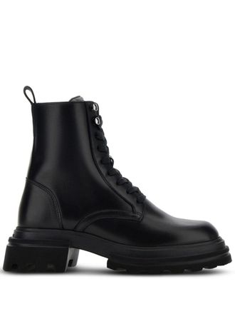 Hogan leather combat boots - Black