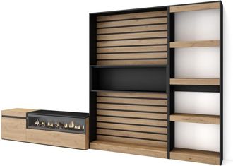 Skraut Home Mueble tv efecto madera roble negro 320x35x186cm chimenea efecto fuego