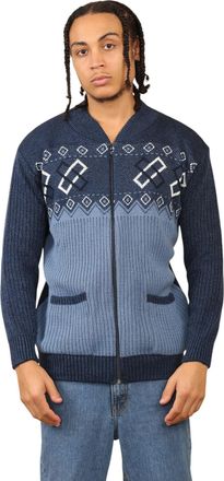 Janisramone Mens Cardigans with Pockets, Classic Aztec Dimond Print Grandad Zip-up Cardigan Men, Winter Knitted Zip-up Cardigans for Men UK with Two Front Pockets