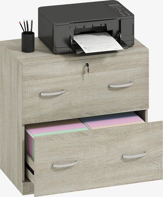 OEM Cajonera De Escritorio Con 2 Cajones Con Gu&iacute;as Para Carpetas Colgantes Para A4 Cerradura Y 2 Llaves 77x42x72 Cm Natural