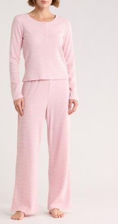 Abound Waffle Knit Henley Pajamas in Pink Primrose Uneven Stripe at Nordstrom Rack, Size X-Large