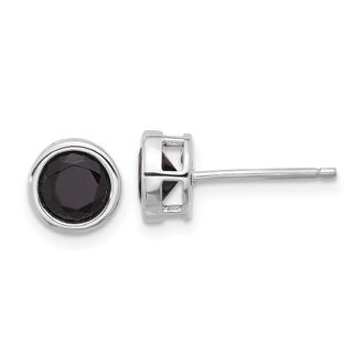 Diamond2Deal Sterling Silver Rhodium-plated Polished Black Spinel Bezel Stud Earrings