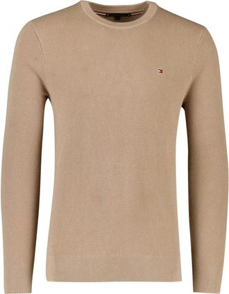 Tommy Hilfiger Truien & Vesten, Heren, Beige, XL, Katoen, Rondgebreide trui