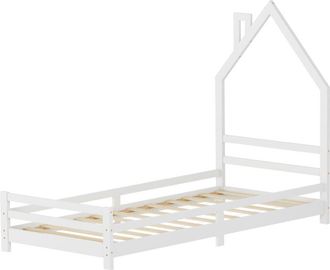 ML Design Ml-design Cama Infantil Con Forma De Casita 90 X 200 Cm De Madera De Pino Color Blanco, Cuna Individual Para Ni&ntilde;o Con Somier De L&aacute;minas Y Dise&ntilde;o Casa 