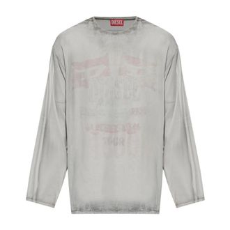 Diesel Tops, Heren, Grijs, S, Polyester, T-Doublex-Ls T-Shirt