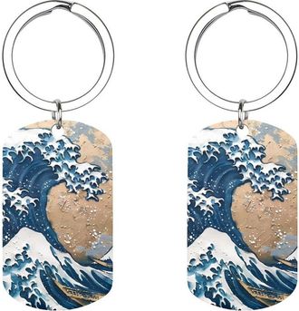 Generic The Great Wave of Kanagawa Art Metal Keychain Personalized Key Chain Holder Durable Key Tags Mini Pendant for Men Women