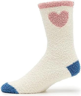 Barefoot Dreams Cozychic (r) Color Block Heart Womens Socks Sock Cream, Polyester
