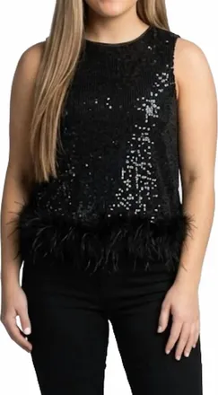 Entro Feathers & Sequins Tank In Black