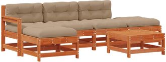 vidaXL Conjunto De Sof&aacute;s De Jard&iacute;n 6 Pcs Marr&oacute;n Cera Pino Macizo Vidaxl