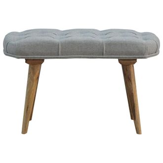 Netfurniture Nordic Style Bench with Deep Buttoned Grey Tweed Top