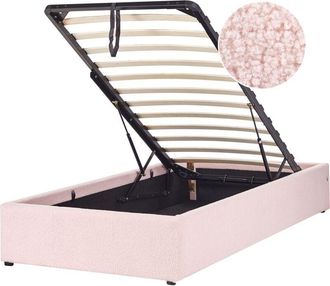 Beliani Beliani - Cama Con Almacenaje Moderna Sin Cabecero Tapizada De Boucl&eacute; Rosa Pastel 90 X 200 Cm Dinan