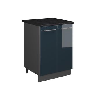 Vicco Mueble Bajo Para Fregadero Fame-line, Azul Oscuro Alto Brillo/antracita, 60 Cm, Vicco