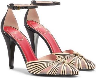 Valentino Annine Satin Ankle Strap Pump in Black/Beige at Nordstrom, Size 10.5Us