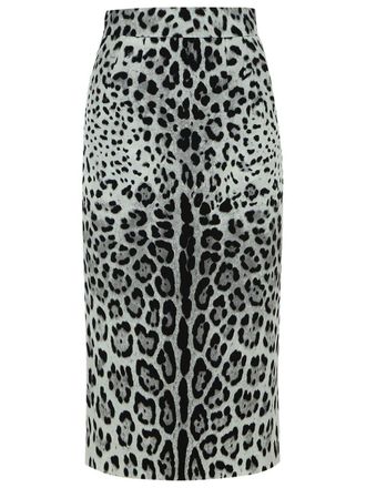 Dolce & Gabbana Animalier Grey Silk Skirt