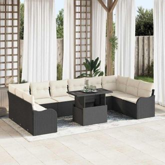 vidaXL Vidaxl - Conjunto De Sof&aacute; De Jard&iacute;n Con Coj&iacute;n 11 Pcs Negro Polirat&aacute;n