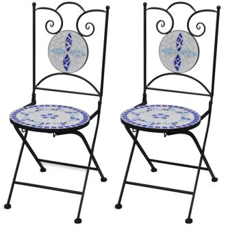 vidaXL Vidaxl - Sedie Da Bistrot Pieghevoli 2 Pz In Ceramica Blu E Bianco