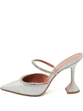 Amina Muaddi Gilda glittered mules - Silver