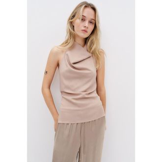 H&M Viscose Halterneck Top in Beige at Nordstrom, Size X-Small