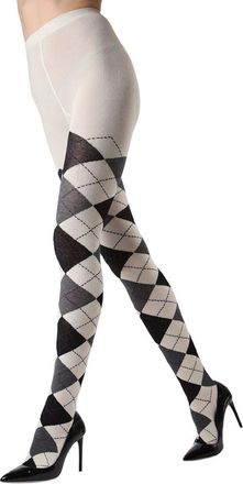 MeMoi Textured Argyle Sweater Tights Winter White Small/Medium