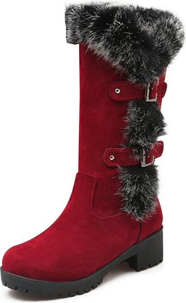 Generic Eestfy Womens Suede Platform Knee High Boots with Faux Fur Trim Chunky Block Heel Side Zipper Winter Fashion for Travel Outdoor Walking and Daily Outf