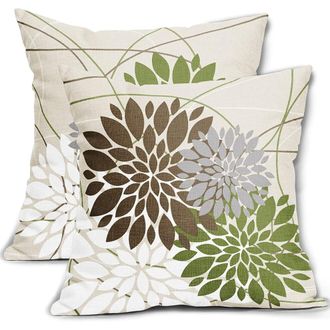 OEM Funda De Almohada De Color Verde Parduzco, 45 X 45 Cm, Estampado De Dalias, Elegantes Cojines Blancos Y Grises, Decoraci&oacute;n R&uacute;stica Para Exteriores, Co