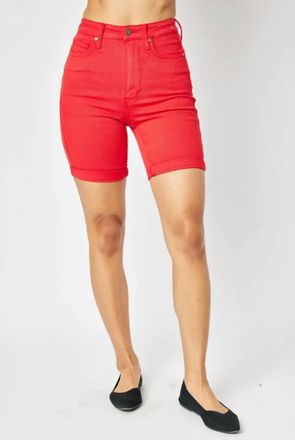 Judy Blue Womens Paula Tummy Control Red Bermuda Shorts