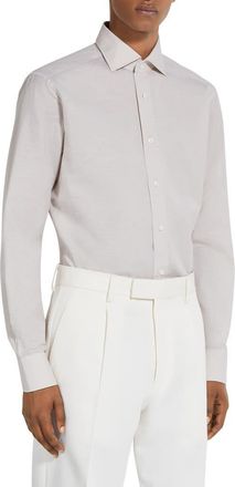 Ermenegildo Zegna Couture Cotton & Linen Button-Up Shirt in Beige at Nordstrom, Size 42 Eu