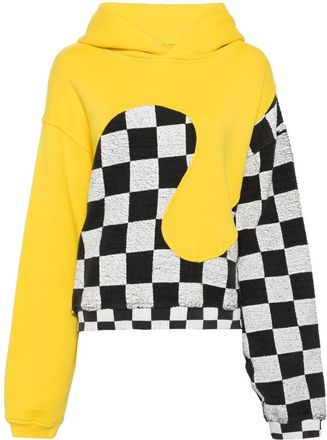 ERL check-pattern panelled cotton hoodie - women - Cotton - M - Yellow