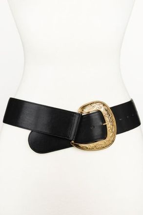 Raina Cowboy Style Buckle Leather Belt in Black at Nordstrom, Size Medium