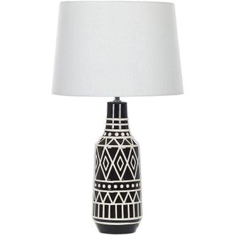 Beliani L&aacute;mpara De Mesa De Cer&aacute;mica Negro Pantalla De Tela Blanco 68 Cm Mesa De Noche Cl&aacute;sico Shebelle