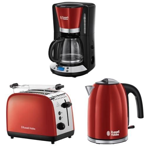 Russell Hobbs Frühstücksset Colours+ Rot: Kaffeemaschine [Digitaler Timer, Brausekopf für optimale Extraktion&Aroma] 24031-56 + Wasserkocher [1,7l, 2400W] 20412-70 ab 116,78 €