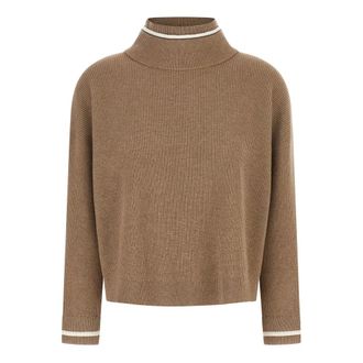 Brunello Cucinelli Truien & Vesten, Dames, Bruin, S, Wol, Double Layer Sweater