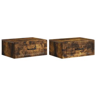 vidaXL Mesita De Noche De Pared 2 Pcs Roble Ahumado 49 X 34,5 X 20 Cm Vidaxl