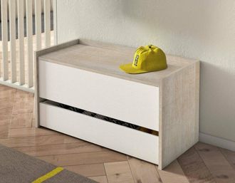 Dmora Arc&oacute;n Dgaiard, Mueble De Entrada Moderno Con Zapatero, Cofre Ba&uacute;l Con Dos Contenedores, 100% Made In Italy, 90x40h46 Cm, Blanco Y Roble - Dmora