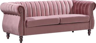 Vente-Unique Sofá chesterfield de 3 plazas de terciopelo rojo viejo TRUMBO