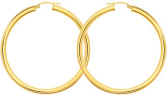 Jewelco London 9ct Gold Polished 3mm Hoop Earrings 45mm - JER179D