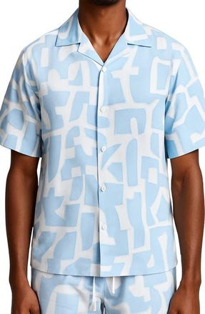 D.RT Short Sleeve Geo Camp Shirt in White/Light Blue at Nordstrom, Size Xx-Large